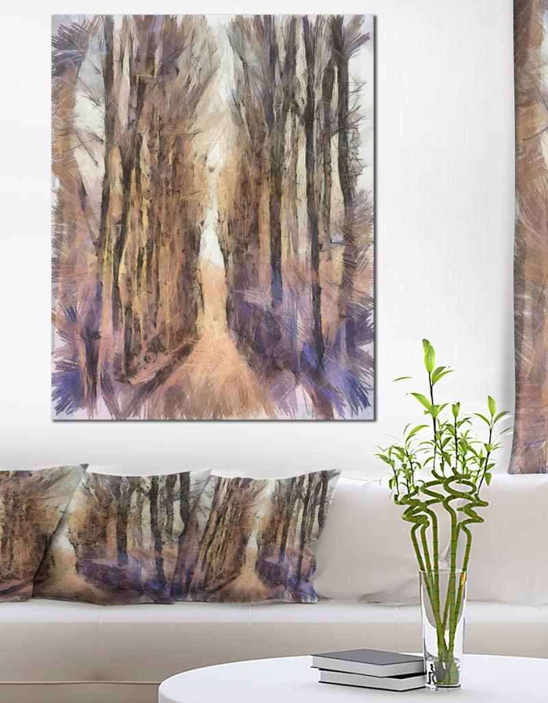 designq Trees and Road Nature Watercolor - Landscape Canvas Wall Art