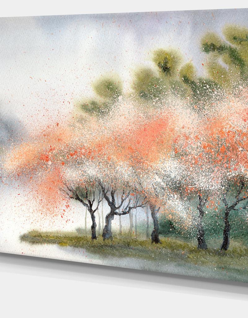 Designq Trees With Flowers Near River - Landscape Canvas Print