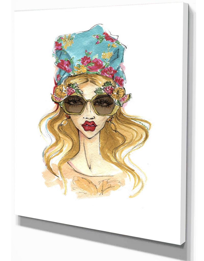 Designq Trendy Girl In Sunglasses - Glamour Painting Print On Wrapped Canvas