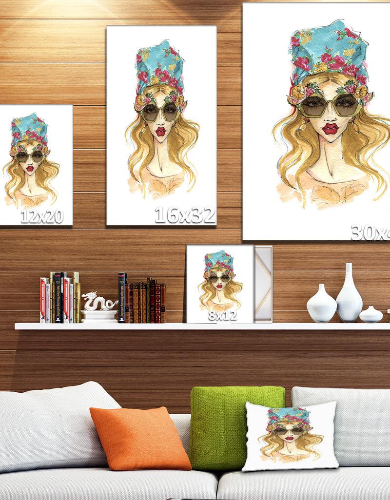 Designq Trendy Girl In Sunglasses - Glamour Painting Print On Wrapped Canvas