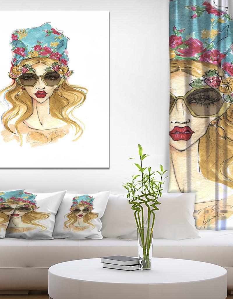 designq Trendy Girl in Sunglasses - Glamour Painting Print on Wrapped Canvas