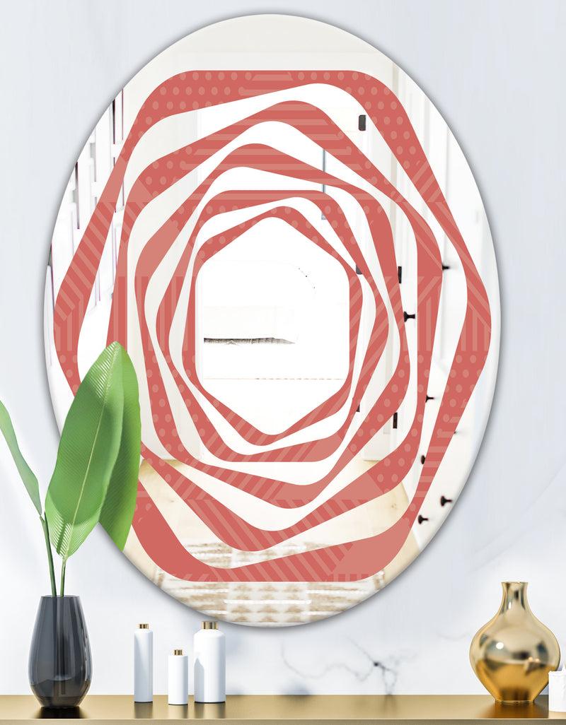 Designq Triangual Retro Coral Pattern - Modern Round Or Oval Wall Mirror - Whirl