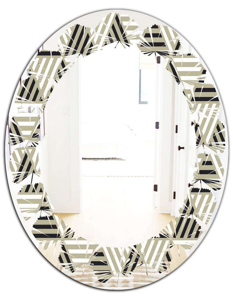 Designq Triangular Retro Design VIII - Modern Round Or Oval Wall Mirror - Leaves