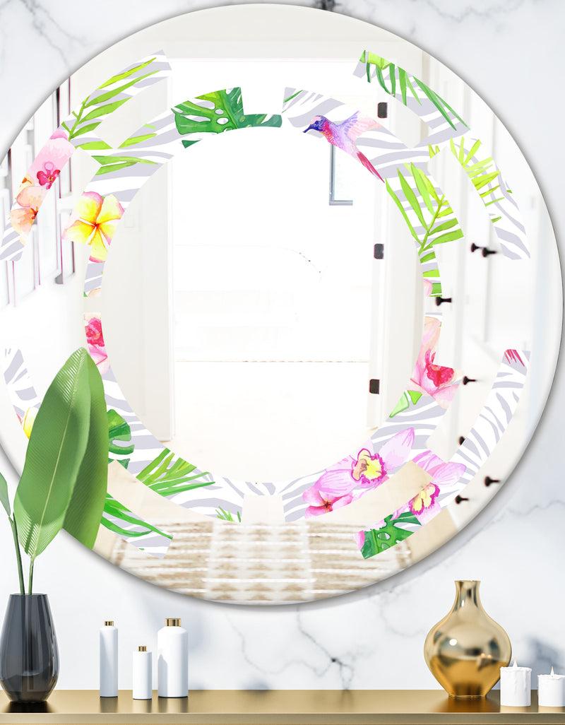 designq Tropical Botanicals and Flowers VI - Modern Round or Oval Wall Mirror - Space
