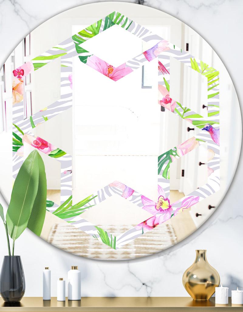 designq Tropical Botanicals and Flowers VI - Modern Round or Oval Wall Mirror - Hexagon Star