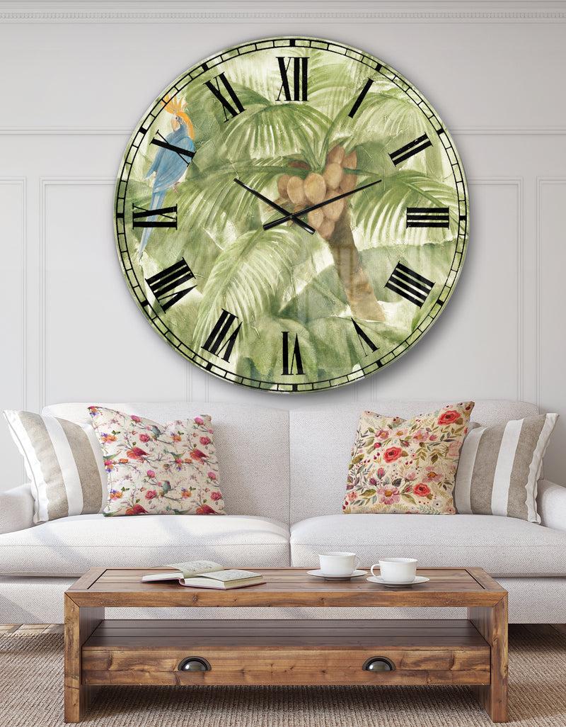 designq Tropical Canopy I Green - Traditional Large Wall CLock