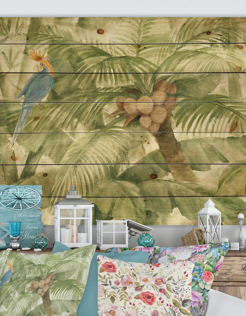 designq Tropical Canopy I Green - Traditional Print on Natural Pine Wood