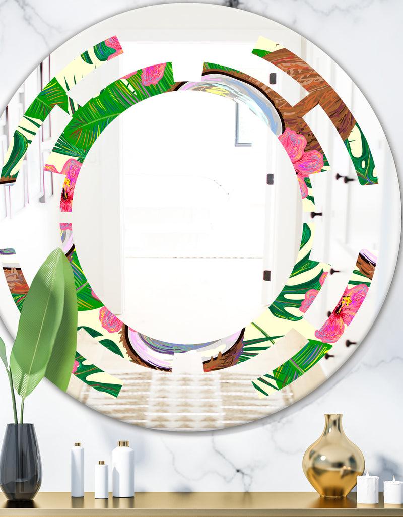 designq Tropical Cooconut and Jungle Flowers - Modern Round or Oval Wall Mirror - Space