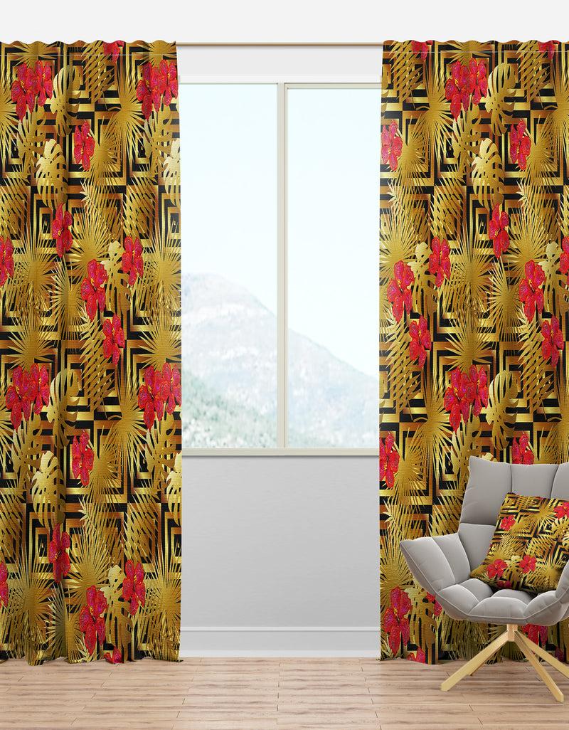 designq Tropical Gold Luxury Pattern I - Mid-Century Modern Curtain Panels