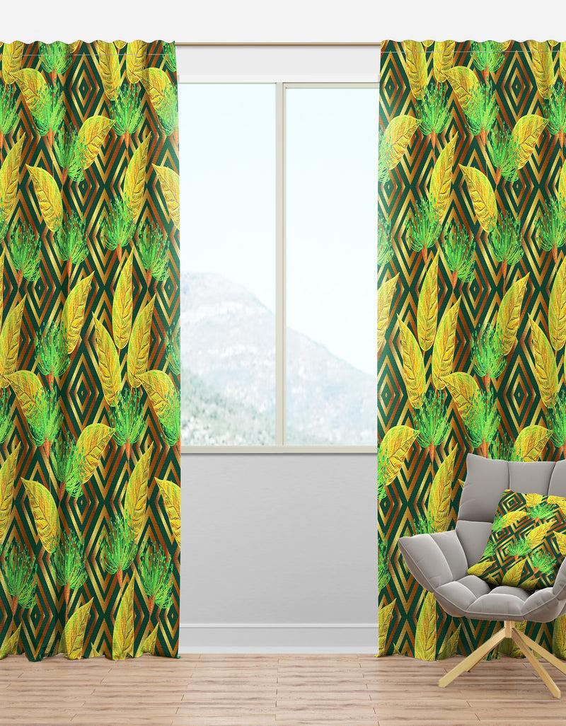 designq Tropical Gold Luxury Pattern II - Mid-Century Modern Curtain Panels