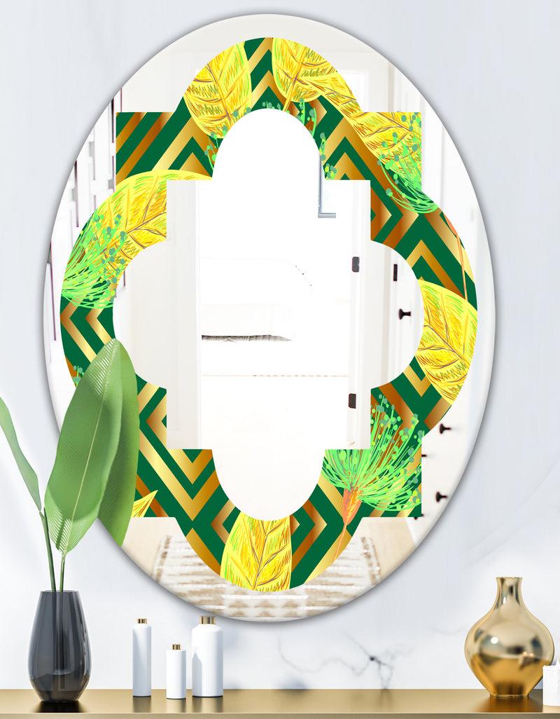 Designq Tropical Gold Luxury Pattern II - Modern Round Or Oval Wall Mirror - Quatrefoil