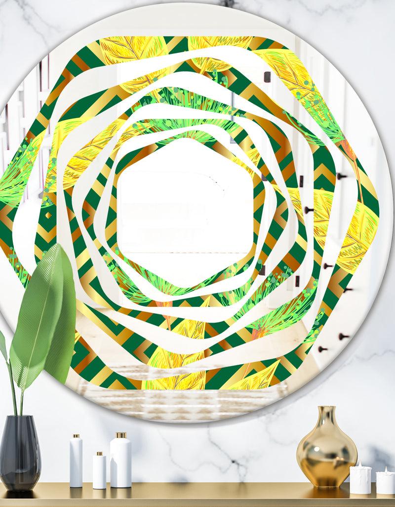 designq Tropical Gold Luxury Pattern II - Modern Round or Oval Wall Mirror - Whirl