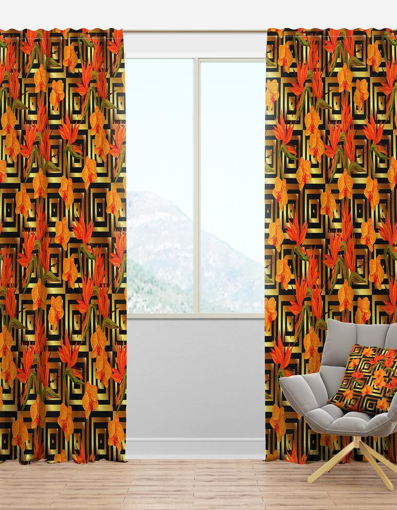 designq Tropical Gold Luxury Pattern III - Mid-Century Modern Curtain Panels