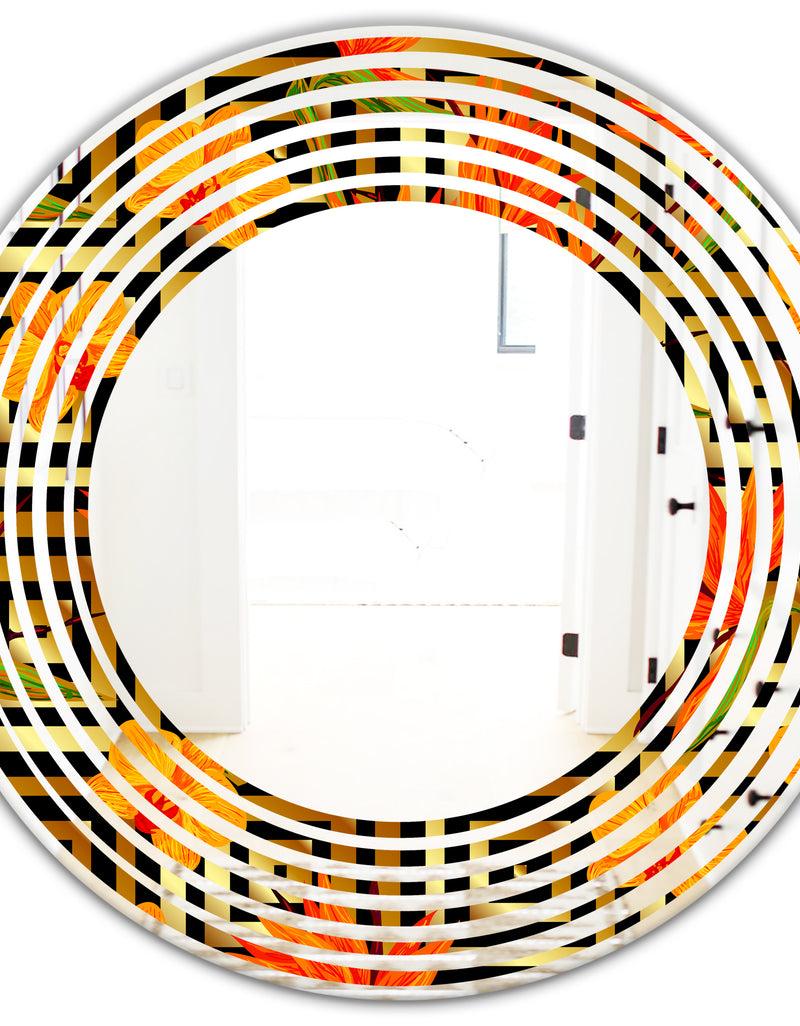 Designq Tropical Gold Luxury Pattern III - Modern Round Or Oval Wall Mirror - Wave