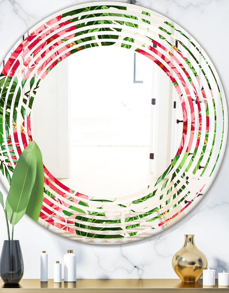 designq Tropical Leaves and Flowers I - Cottage Round or Oval Wall Mirror - Wave