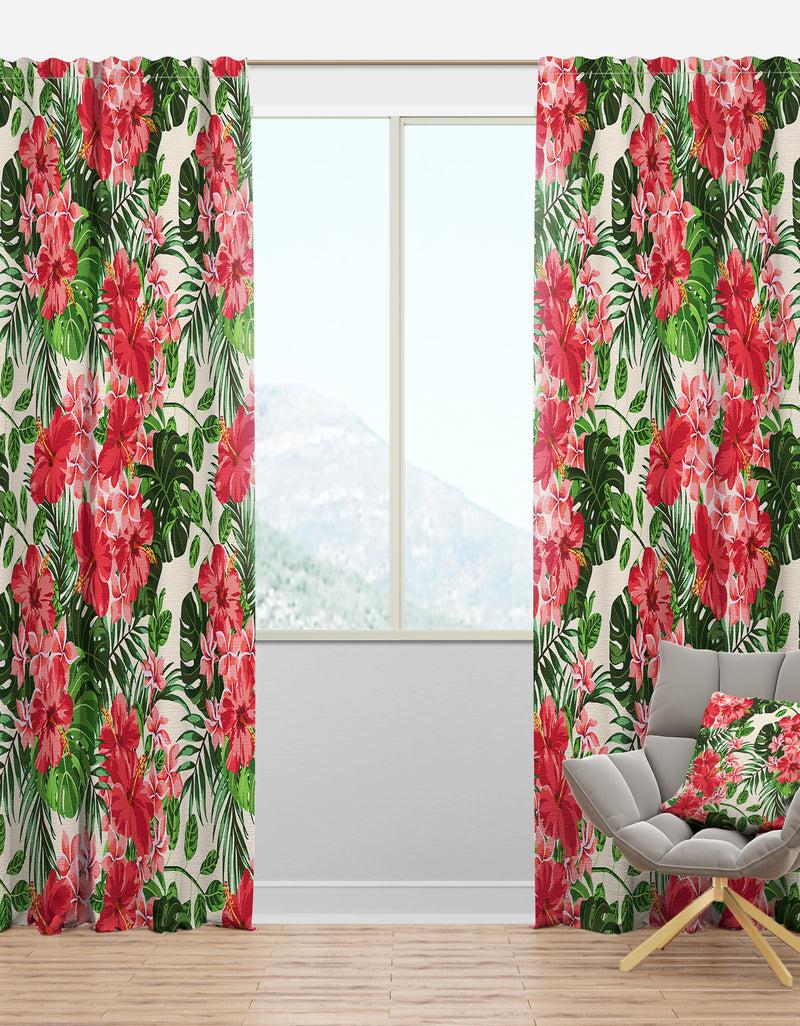 designq Tropical Leaves and Flowers I - Mid-Century Modern Curtain Panels