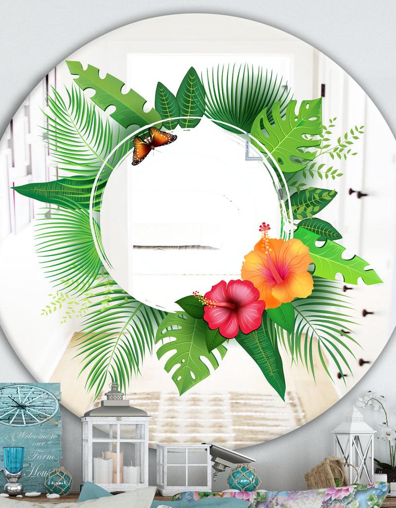 designq Tropical Leaves - Farmhouse Mirror - Oval or Round Decorative Mirror