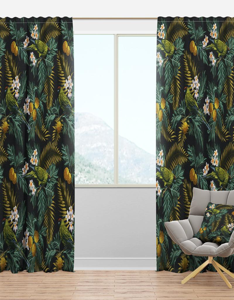 designq Tropical Leaves with Lemons and Green Bird - Animals Curtain Panels