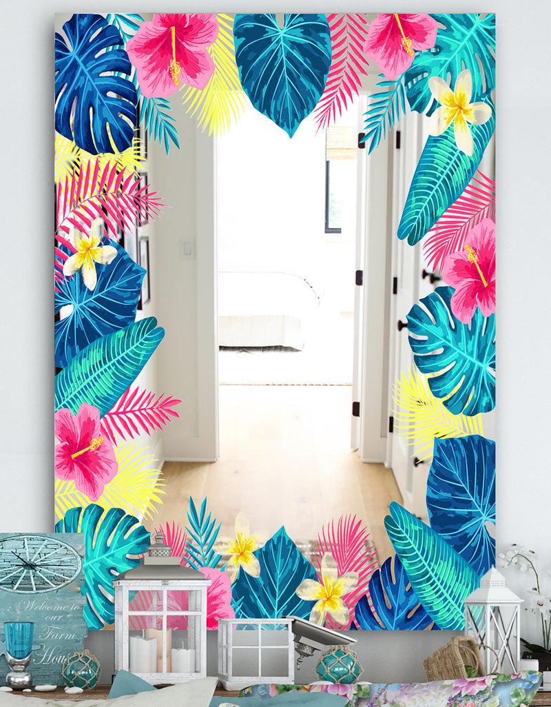 designq Tropical Mood Blue 10 - Farmhouse Mirror - Floral Printed Vanity Mirror