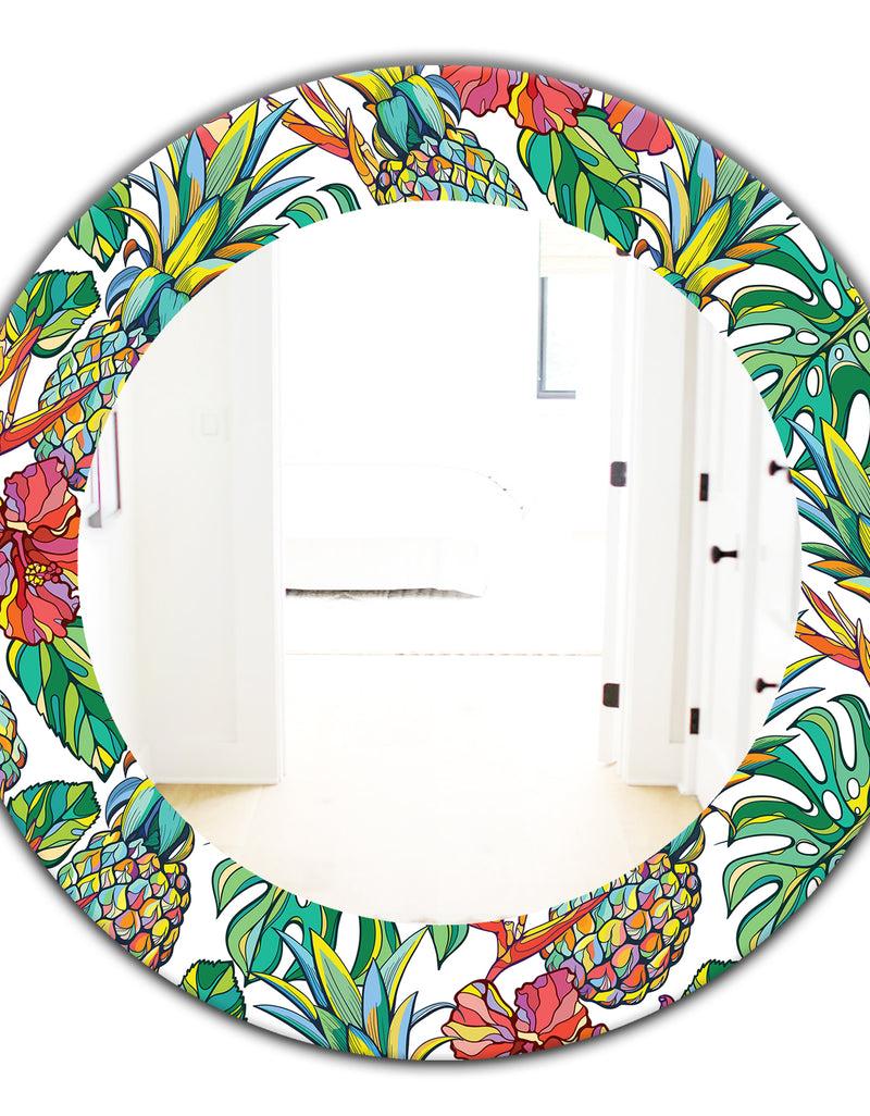 Designq Tropical Mood Foliage 4 - Bohemian And Eclectic Mirror - Frameless Oval Or Round Wall Mirror