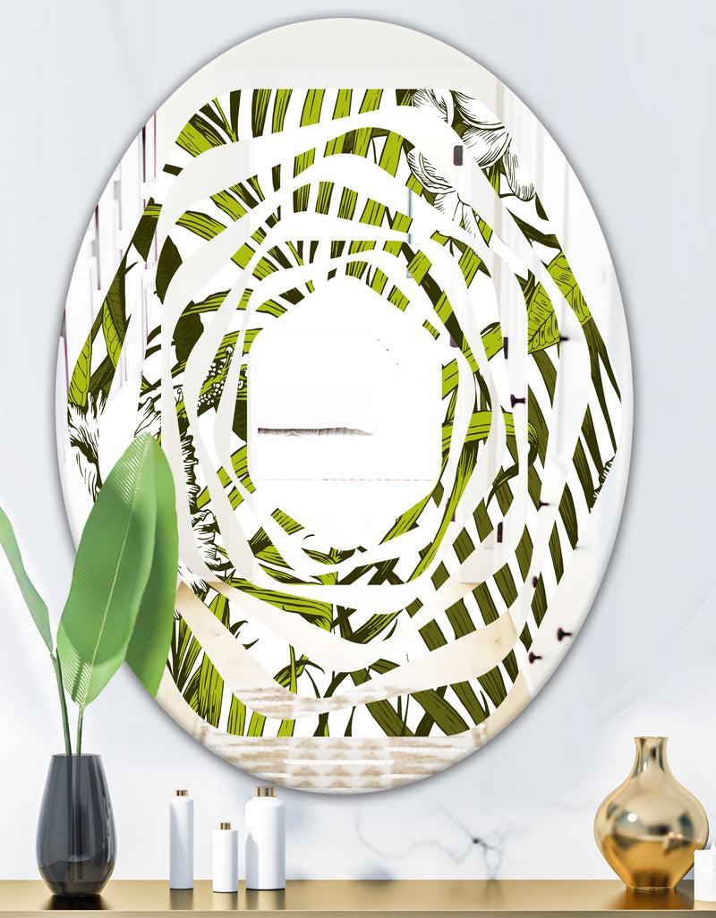 Designq Tropical Palm Leaves I - Modern Round Or Oval Wall Mirror - Whirl