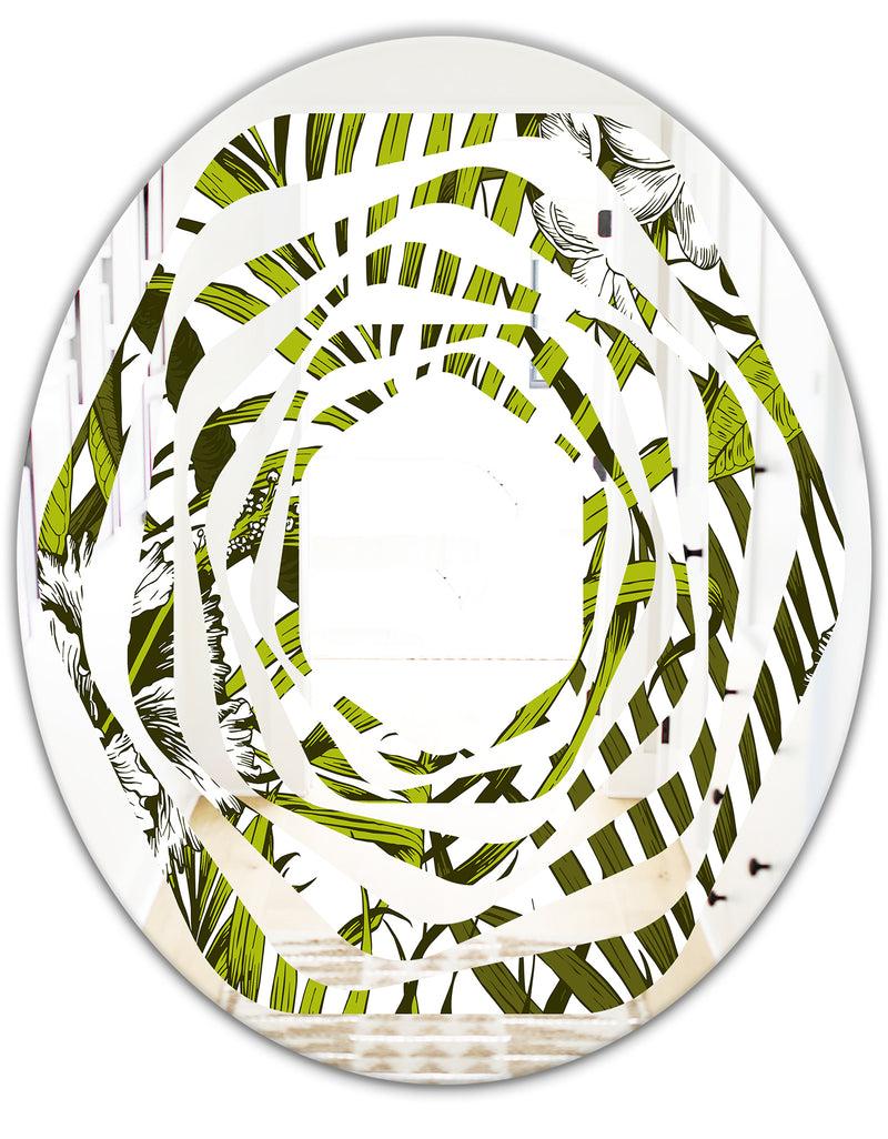 Designq Tropical Palm Leaves I - Modern Round Or Oval Wall Mirror - Whirl