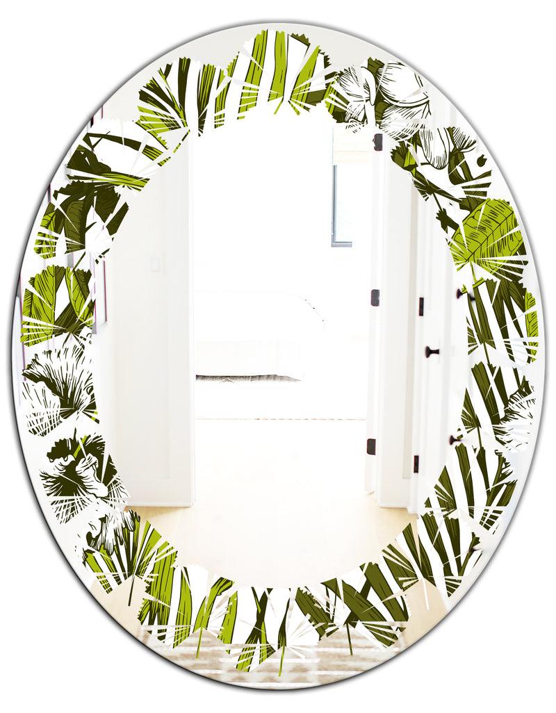 Designq Tropical Palm Leaves I - Modern Round Or Oval Wall Mirror - Leaves
