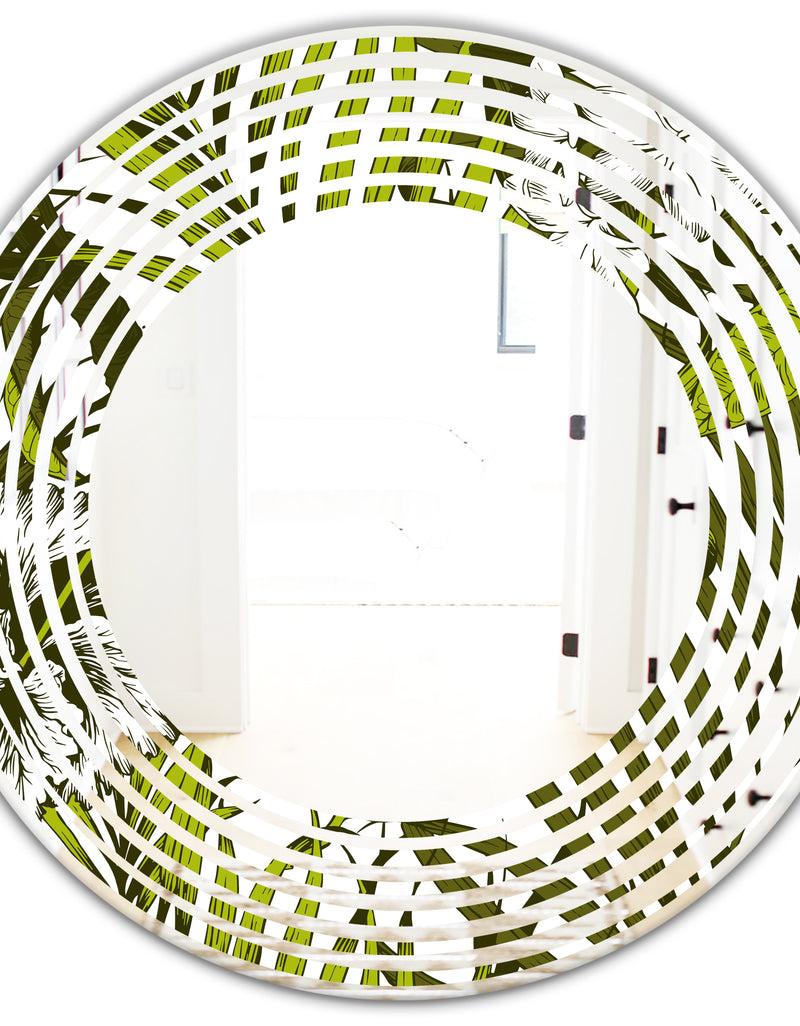 Designq Tropical Palm Leaves I - Modern Round Or Oval Wall Mirror - Wave