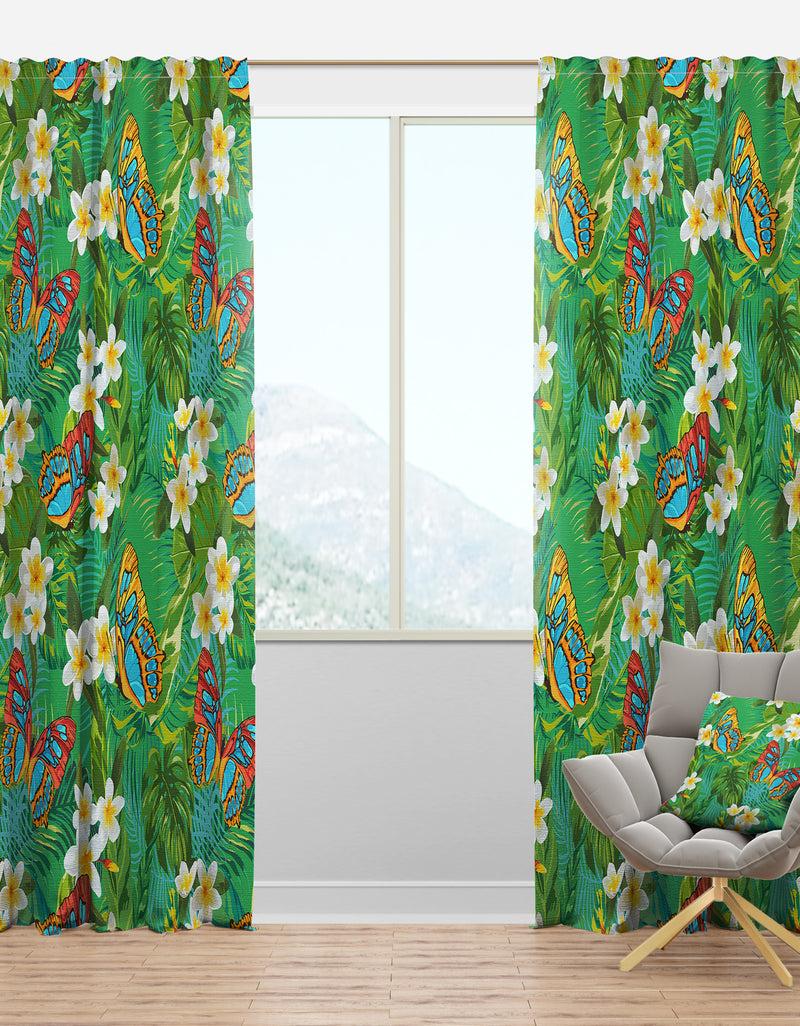 designq Tropical Pattern with Flowers & Butterflies - Tropical Curtain Panels