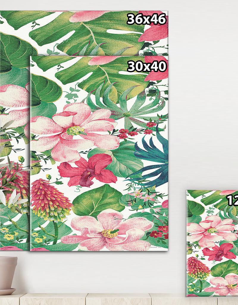 Designq Tropical Red And Pink Flowers - Cabin & Lodge Canvas Artwork