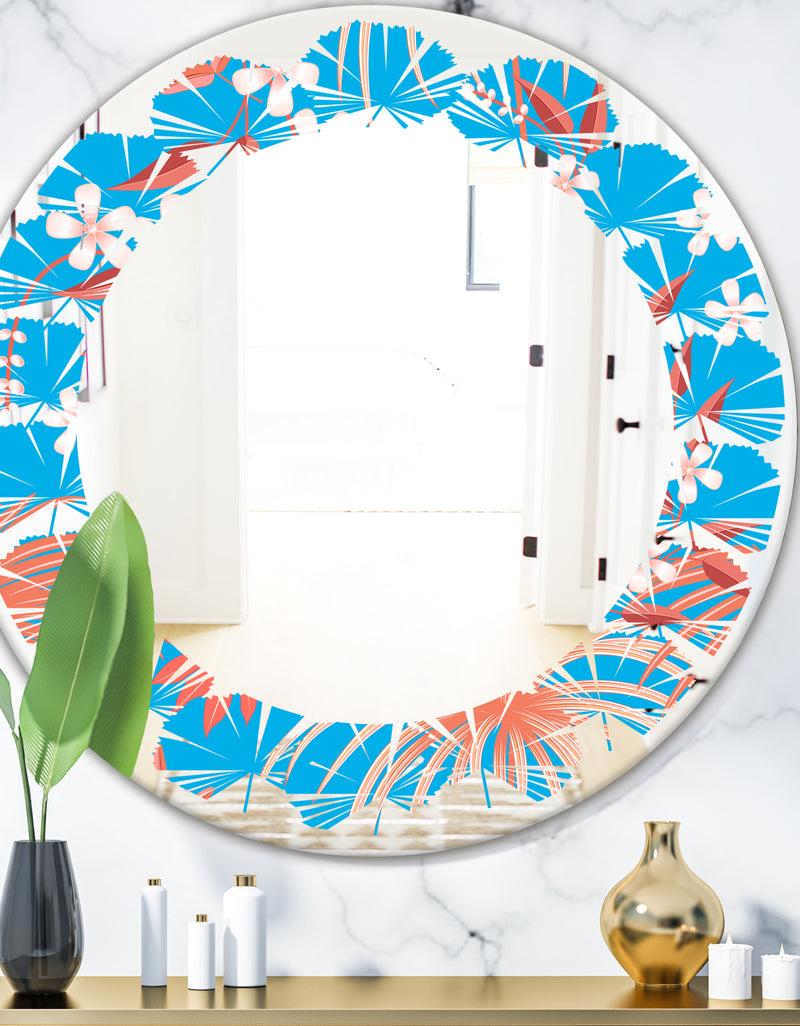 designq Tropical Retro Foliage Coral II - Cottage Round or Oval Wall Mirror - Leaves