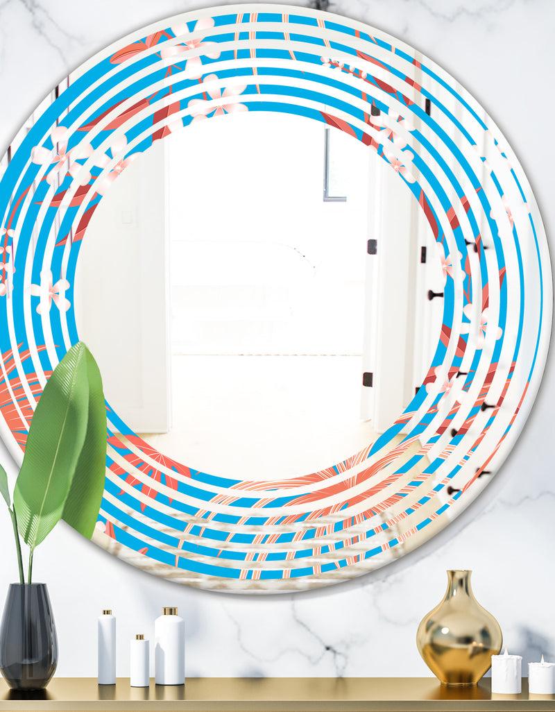 designq Tropical Retro Foliage Coral II - Cottage Round or Oval Wall Mirror - Wave
