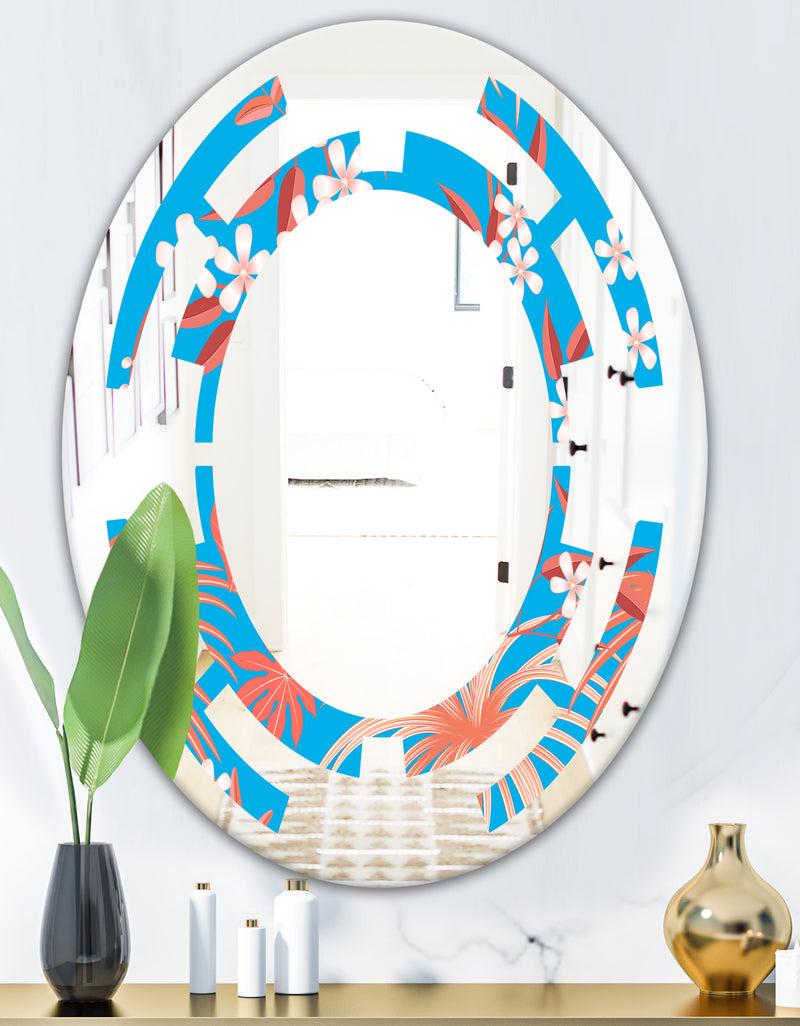 Designq Tropical Retro Foliage Coral II - Cottage Round Or Oval Wall Mirror - Space