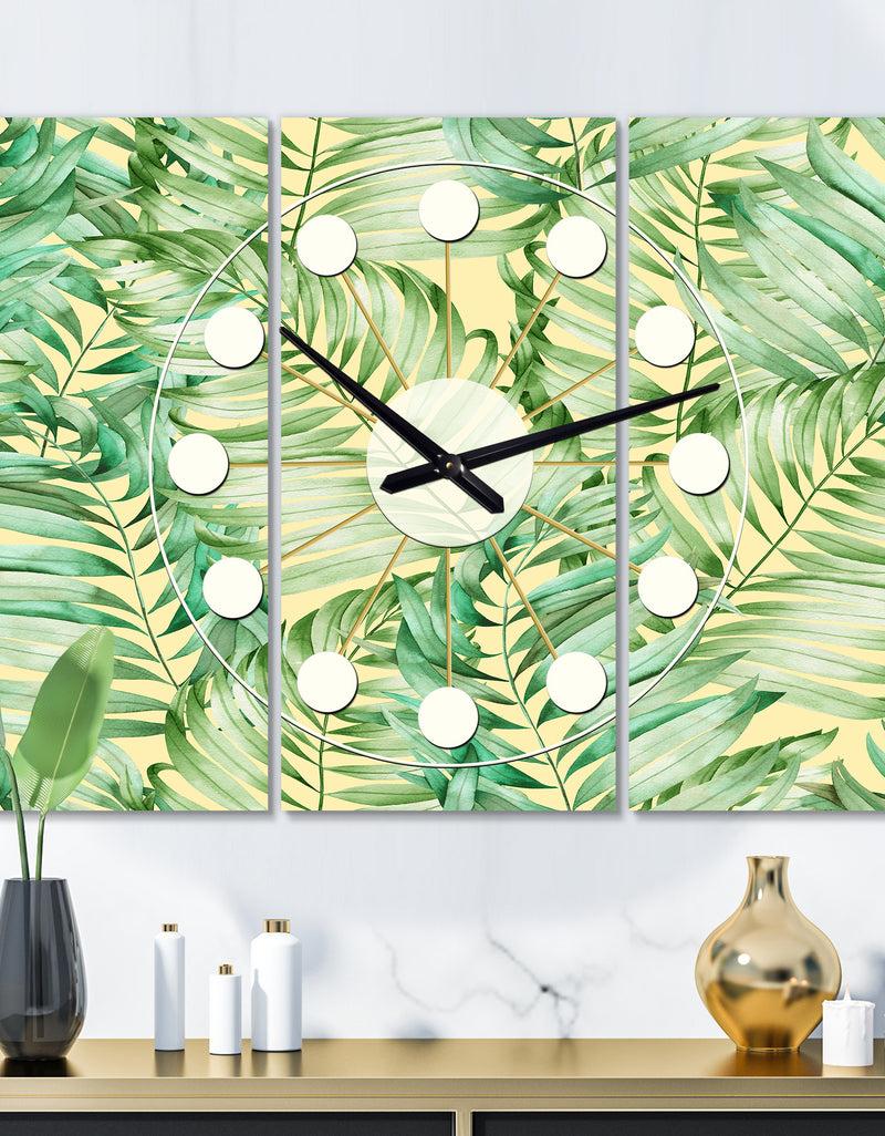 designq Tropical Retro Foliage - Oversized Mid-Century wall clock - 3 Panels