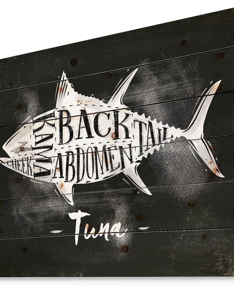 Designq Tuna Cutting Scheme Chalk - Farmhouse Animal Painting Print On Natural Pine Wood