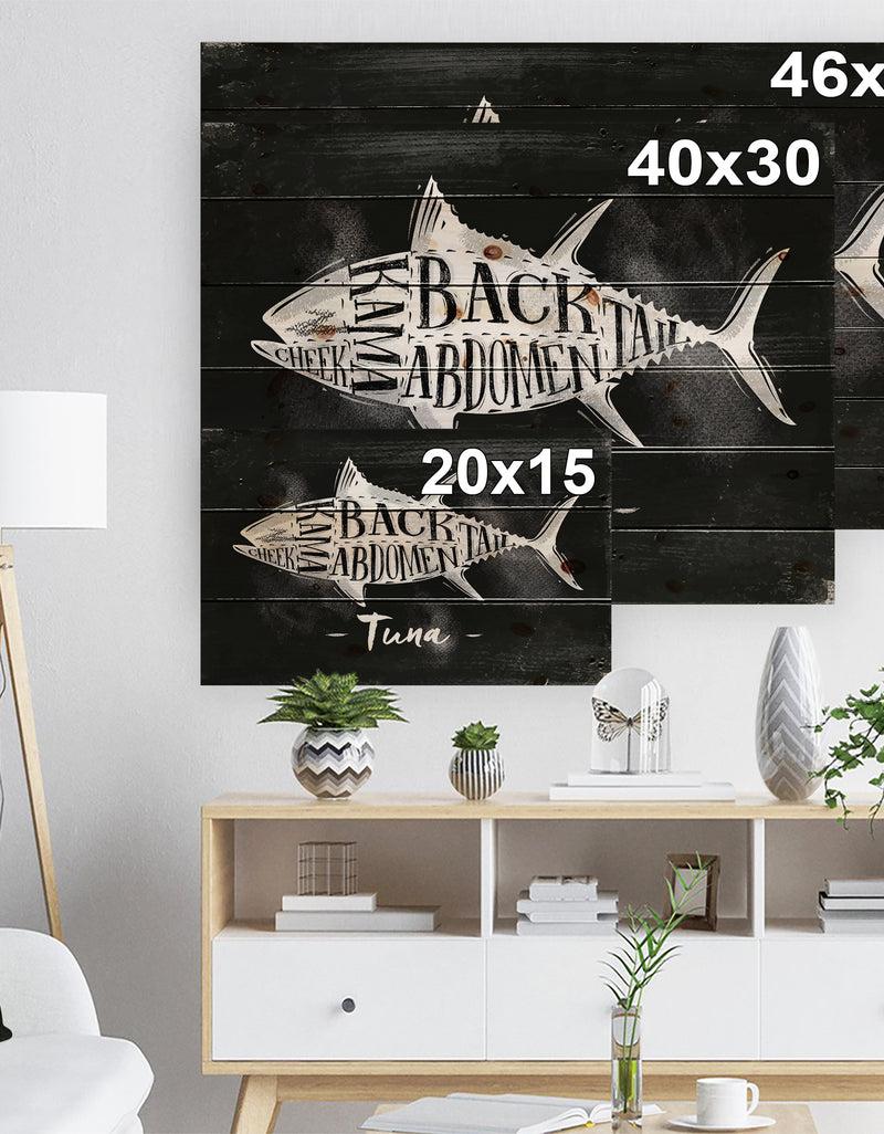 Designq Tuna Cutting Scheme Chalk - Farmhouse Animal Painting Print On Natural Pine Wood