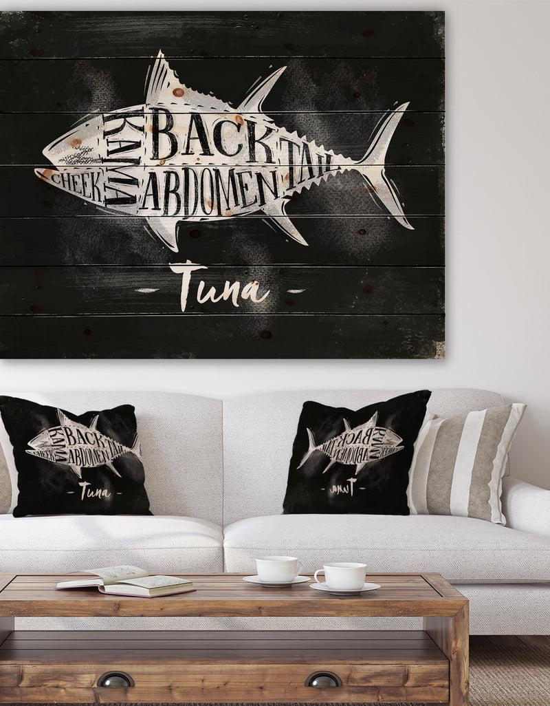 designq Tuna cutting scheme chalk - Farmhouse Animal Painting Print on Natural Pine Wood