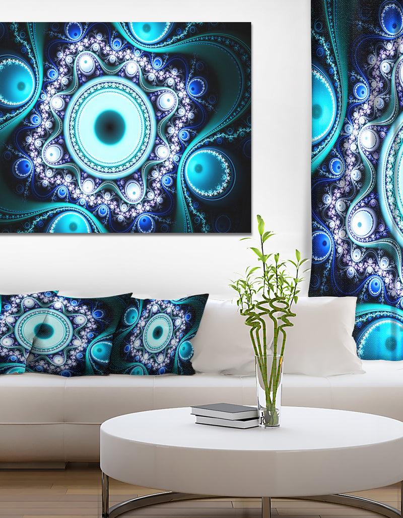designq Turquoise Fractal Pattern with Circles - Large Wall Art on Canvas