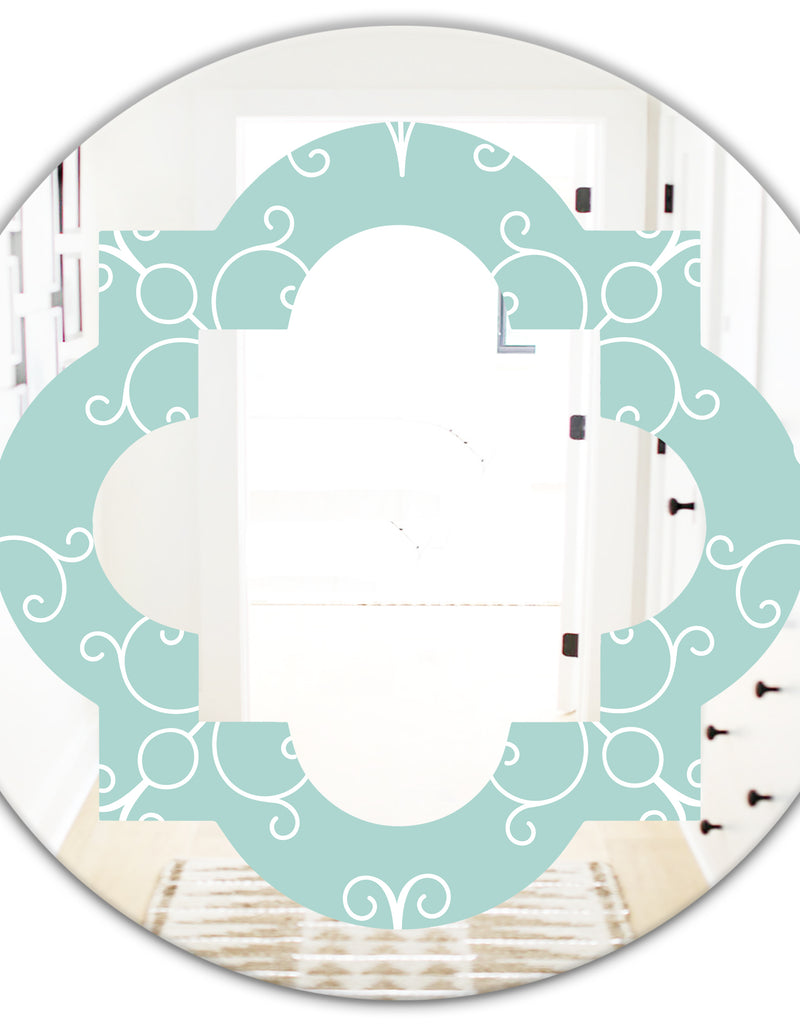 Designq Turquoise Minimal Ornament - Modern Round Or Oval Wall Mirror - Quatrefoil