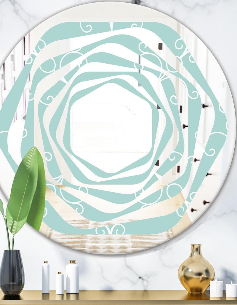designq Turquoise Minimal Ornament - Modern Round or Oval Wall Mirror - Whirl