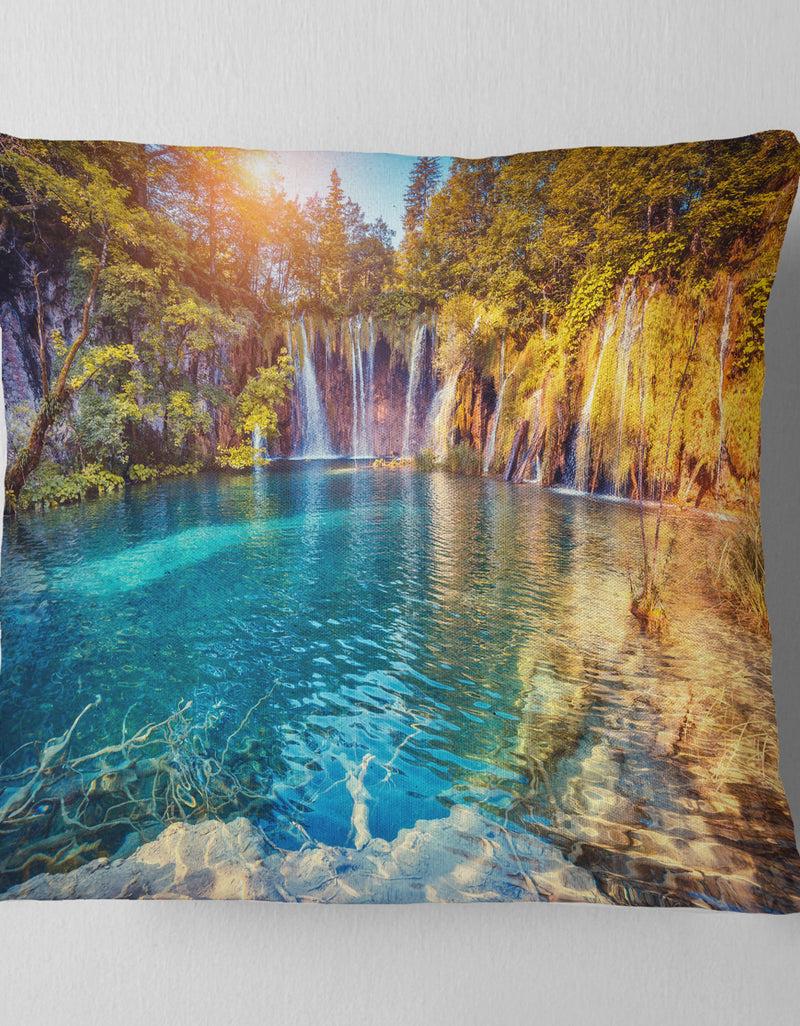 Designq Turquoise Water And Sunny Beams - Landscape Photography Throw Pillow