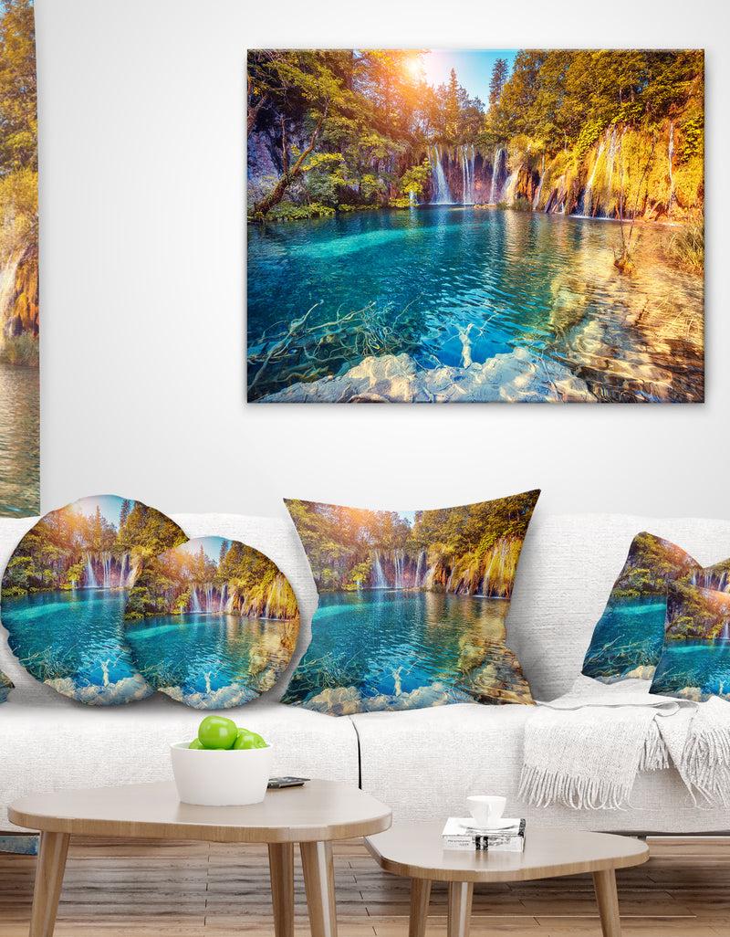 designq Turquoise Water and Sunny Beams - Landscape Photography Throw Pillow