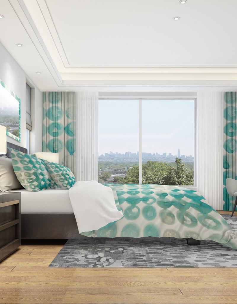 Designq Turquoise Watercolor Geometrical II - Geometric Duvet Cover Set