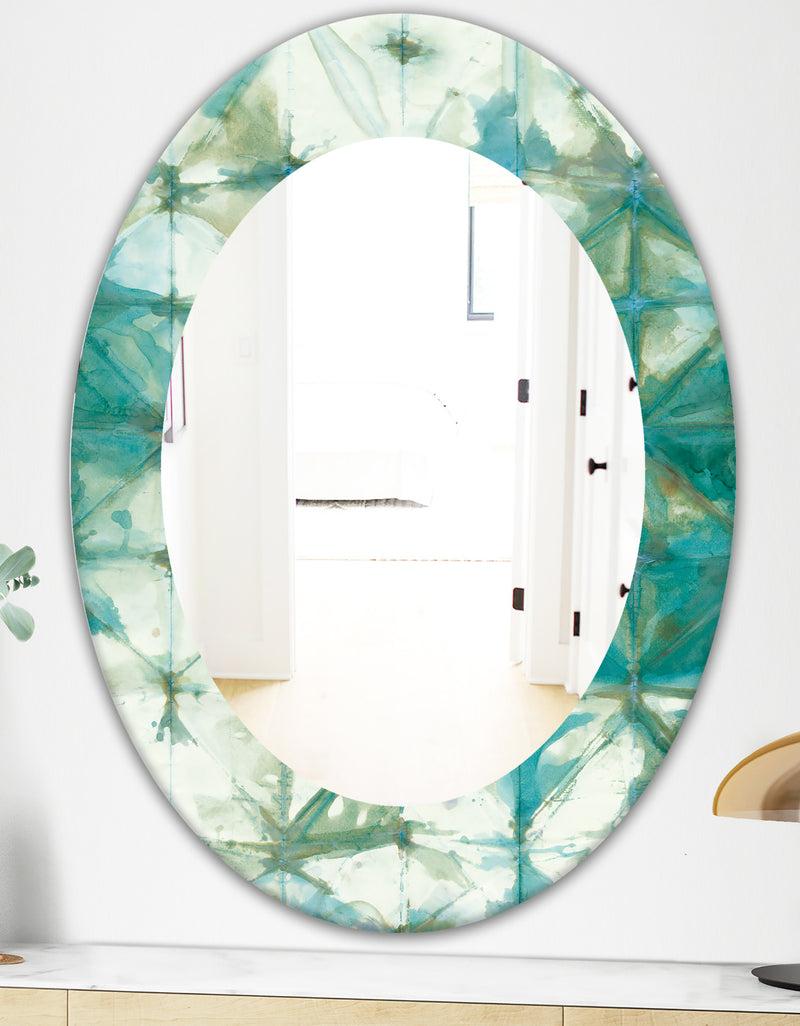 Designq Turquoise Watercolor Geometrical III - Mid-Century Mirror - Oval Or Round Wall Mirror