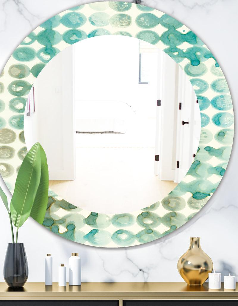 designq Turquoise Watercolor Geometrical V - Mid-Century Mirror - Oval or Round Wall Mirror