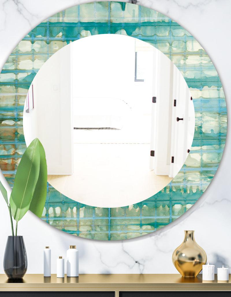 designq Turquoise Watercolor Geometrical VIII - Mid-Century Mirror - Oval or Round Wall Mirror
