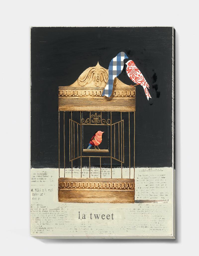 Designq Tweet Gold Birdcage Collage - Traditional Canvas Art
