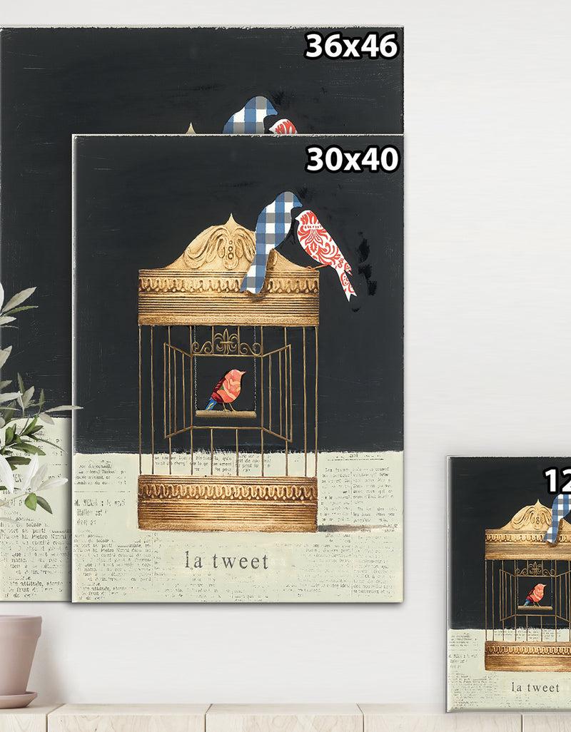 Designq Tweet Gold Birdcage Collage - Traditional Canvas Art
