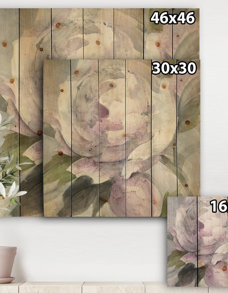 Designq Twilight Peony - Shabby Chic Print On Natural Pine Wood