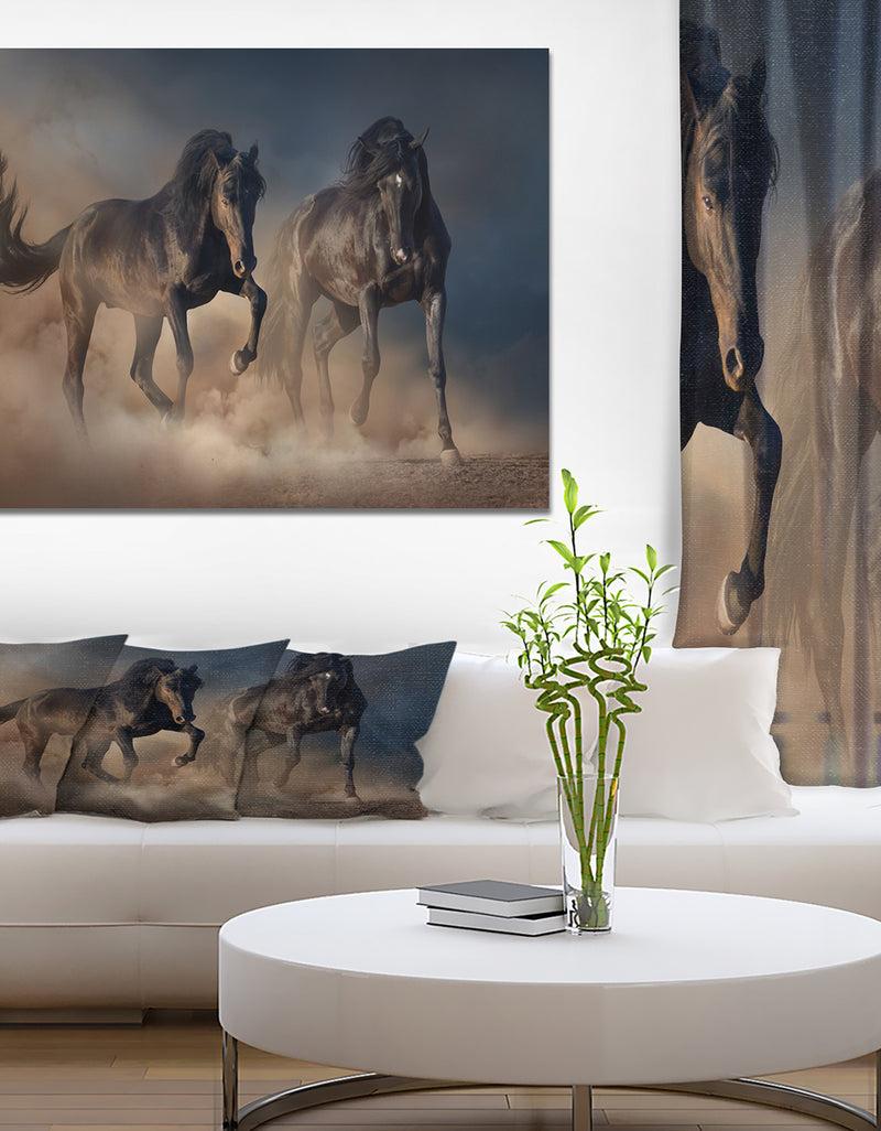 designq Two black stallion horse - Animals photographyPrint on Wrapped Canvas